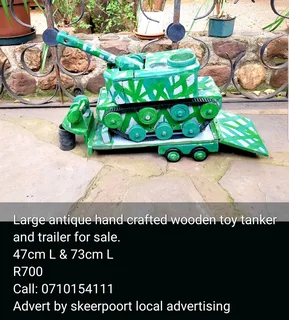 Large antique hand crafted wooden tanker and trailer for sale