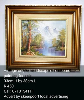 Vintage original landscape oil on canvas painting for sale