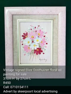 Vintage signed Elize Oosthuizen floral oil on canvas painting for sale