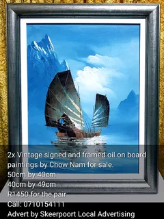 Vintage signed oil on board by Chow Nam for sale