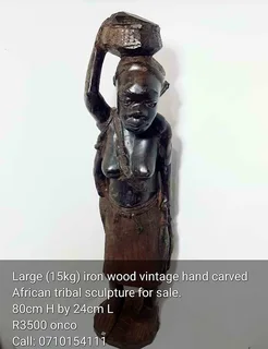 Large 15kg iron wood vintage hand carved African tribal sculpture for sale