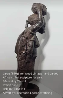 Large 15kg iron wood vintage hand carved African tribal sculpture for sale