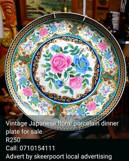 Vintage Japanese floral porcelain dinner plate for sale