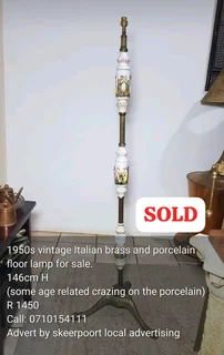 1950s vintage Italian brass and porcelain floor lamp for sale