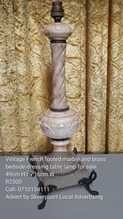 Vintage French footed marble and brass table lamp for sale