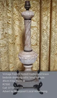 Vintage French footed marble and brass table lamp for sale