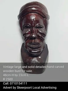 Vintage large and solid detailed hand carved wooden bust for sale
