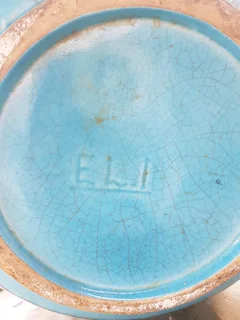 Vintage large signed Eli ceramic glazed centerpiece vase for sale