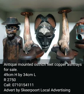 Antique mounted ostrich feet copper ashtrays for sale