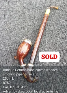 Antique German hand carved wooden smoking pipe for sale.