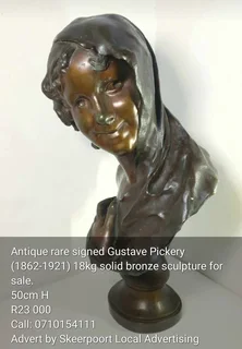 Antique rare signed Gustav Pickery 1862-1931 18kg solid bronze sculpture for sale