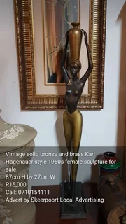 Vintage solid bronze and brass Karl Hagenauer style 1960 female sculpture for sale