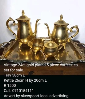 Vintage 24 carat gold plated 5 piece coffee/tea set for sale