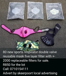 80 new sports respirator double valve mask with +-2000 filters for sale