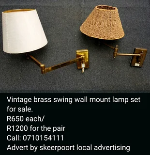 Vintage brass swing wall mount lamp set for sale.