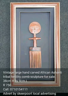Vintage large hand carved African  Ashanti tribal fertility comb sculpture  for sale