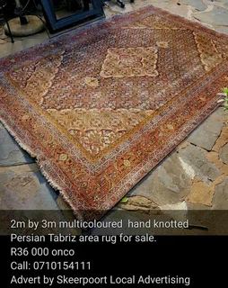 2m by 3m multicolored hand knotted Persian  tabriz area rug for sale