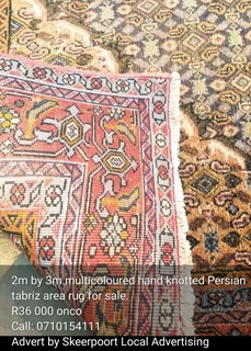 2m by 3m multicolored hand knotted Persian  tabriz area rug for sale