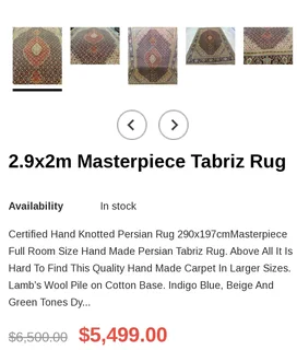 2m by 3m multicolored hand knotted Persian  tabriz area rug for sale