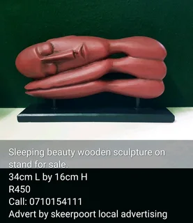 Sleeping beauty large wooden sculpture on stand for sale