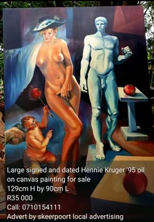 Large signed and dated Hennie Kruger oil on canvas painting for sale