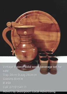 Vintage 8 piece solid wood beverage set for sale
