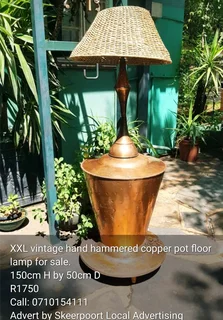 XXL Vintage hand hammered copper pot floor lamp for sale