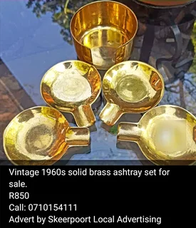 Vintage 1960s solid brass ashtray set for sale