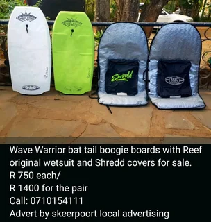 Wave warrior bat tail boogie boards with Reef original wetsuit covers for sale