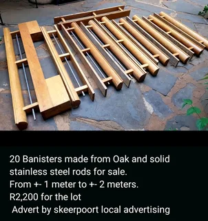 20x large Banisters made from oak and solid stainless steel rods for sale