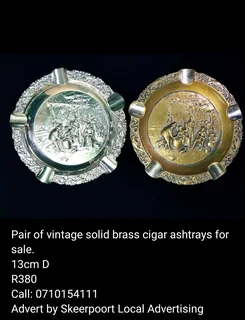 Vintage pair of solid brass cigar ashtrays for sale
