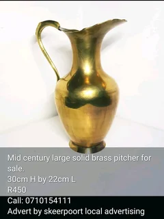 Mid century large solid brass pitcher for sale