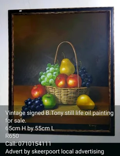 Vintage signed B.Tony still life oil painting for sale