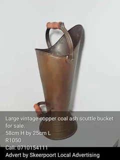 Large vintage copper coal ash bucket for sale