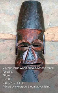 Vintage large wood carved African mask for sale
