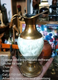 Vintage solid brass Holland Delftware pitcher for sale