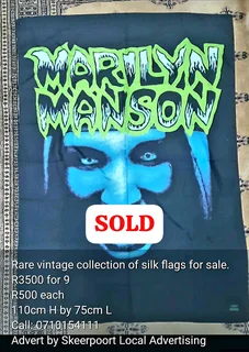 Rare collection of silk flags for sale. R500 each/R3500 for 9 flags