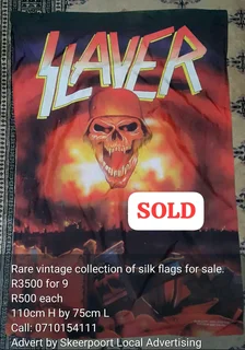 Rare collection of silk flags for sale. R500 each/R3500 for 9 flags