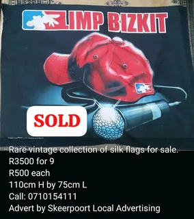 Rare collection of silk flags for sale. R500 each/R3500 for 9 flags