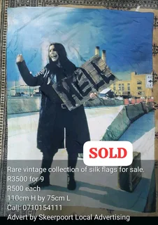 Rare collection of silk flags for sale. R500 each/R3500 for 9 flags