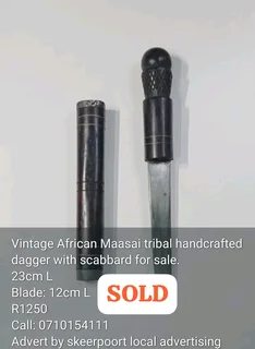 Vintage African Maasai tribal handcrafted dagger with scabbard for sale