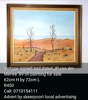 Vintage signed and dated JP van der Merwe oil painting for sale