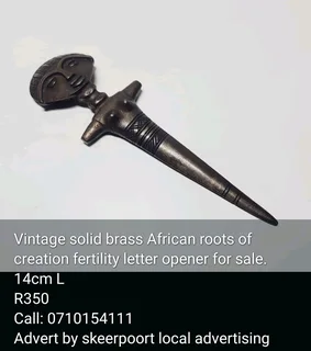 Vintage solid brass African toots of creation fertility letter opener for sale
