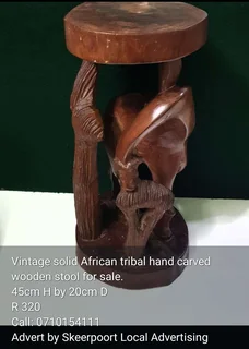 Vintage solid African tribal hand carved wooden stool for sale