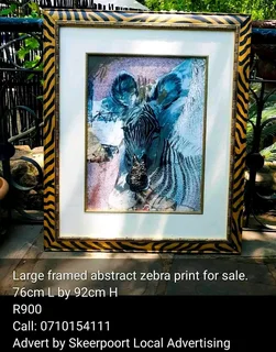 Large glass framed abstract Zebra print for sale