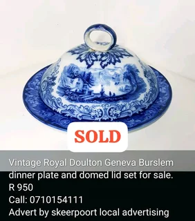 Vintage Royal Doulton Geneva Burslem dinner plate and domed lid set for sale