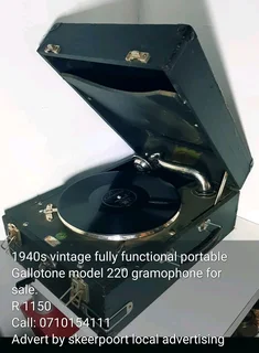 1940s fully functional portable Gallotone model 220 gramophone  for sale