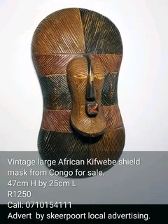 Vintage large African Kifwebe shield mask from Gabon for sale