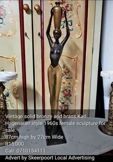 Vintage solid bronze and brass Karl Hagenauer style 1960s female sculpture for sale