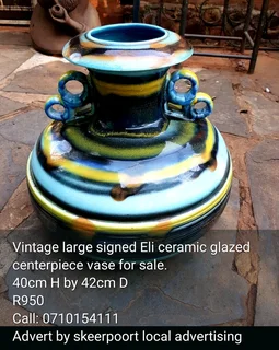Vintage signed Eli ceramic glazed centerpiece vase for sale